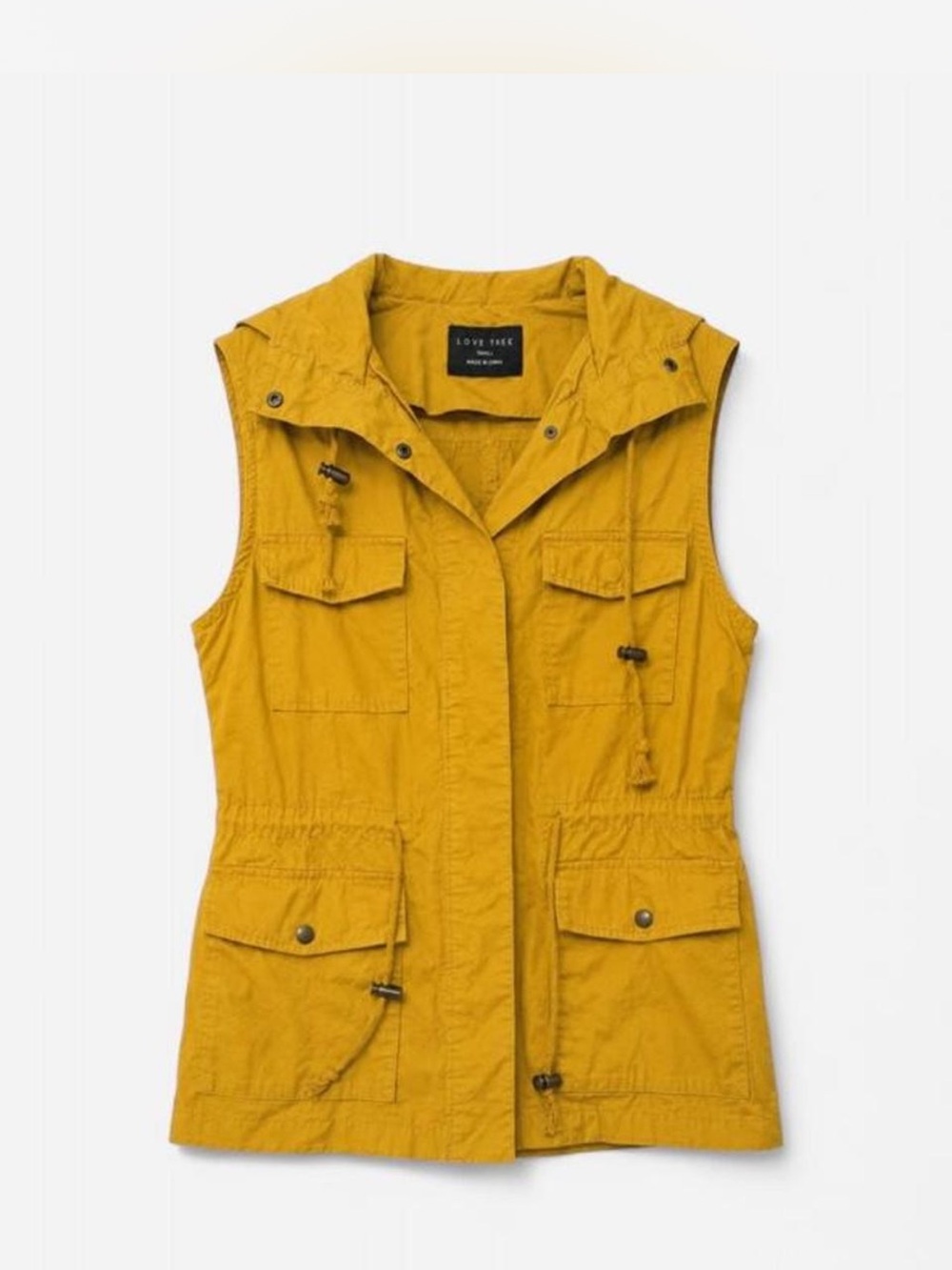 Love Tree Hooded Utility Vest in Mustard